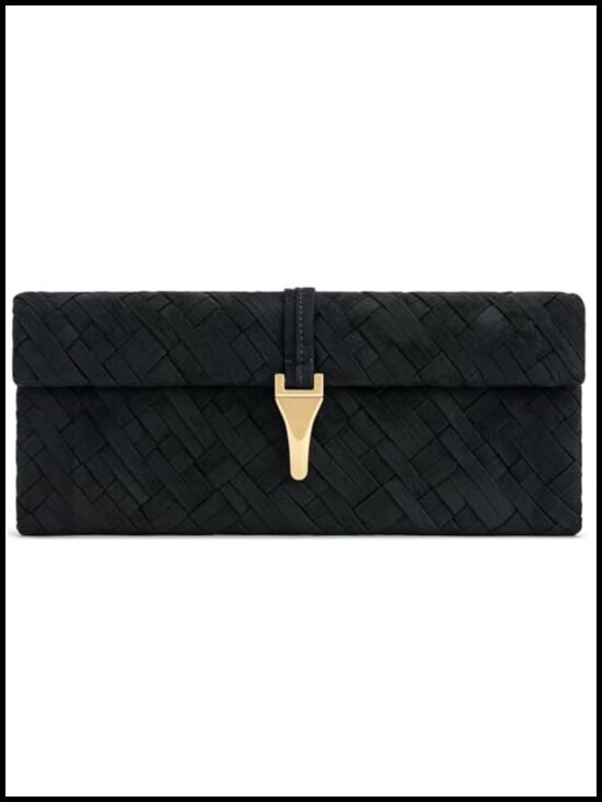 Handbags - Faux Suede Woven Clutch Detachable Strap Gold Hardware